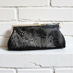 Vintage La Regaie Black Evening Clutch Purse Tuck Away Chain Shoulder Strap Y2K‌